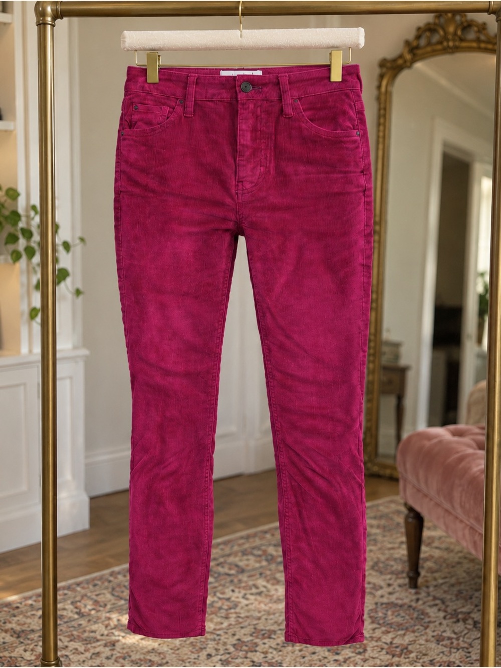 CURRENT/ELLIOTT High Waist Stiletto Magenta Corduroy Pants 26 NWOT
